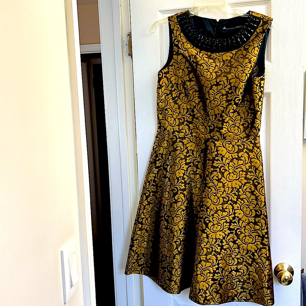 Bronze and black brocade dress